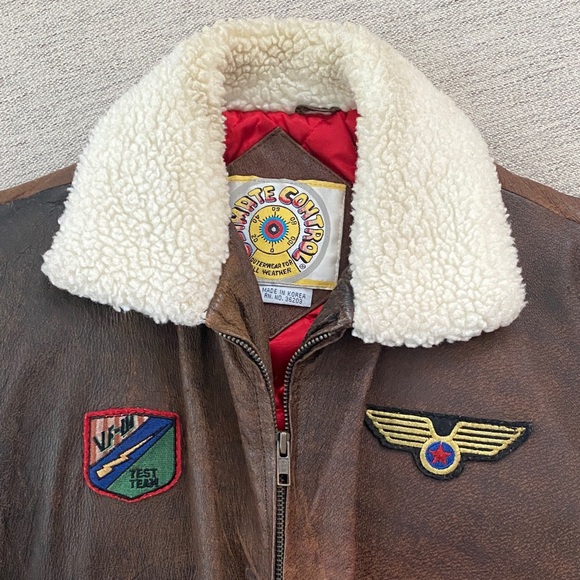 Boy’s Brown Leather Aviator Jacket with Patches - Picture 2 of 9